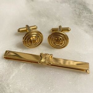 Celine Cuff Links + Tie Clip Set Vintage